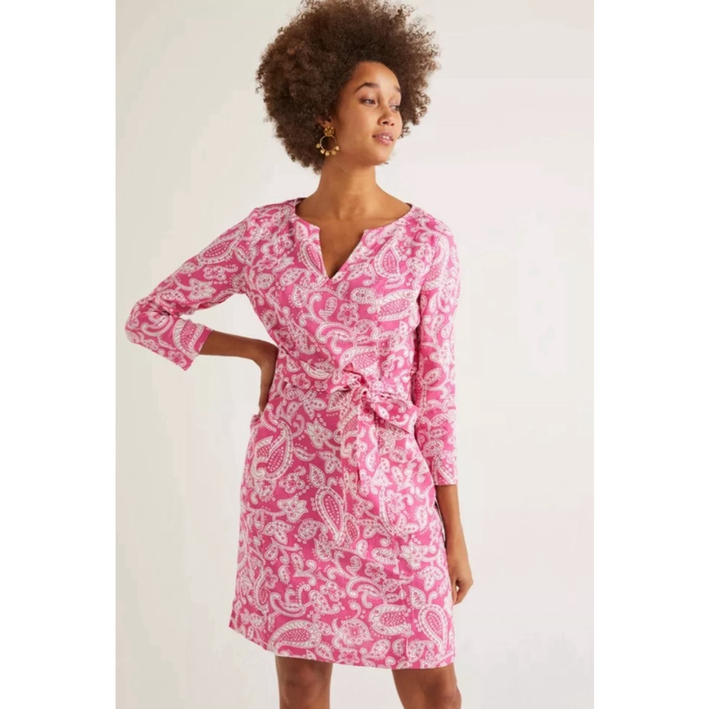 Boden Kelsey linen tunic pink paisley dress size 6L